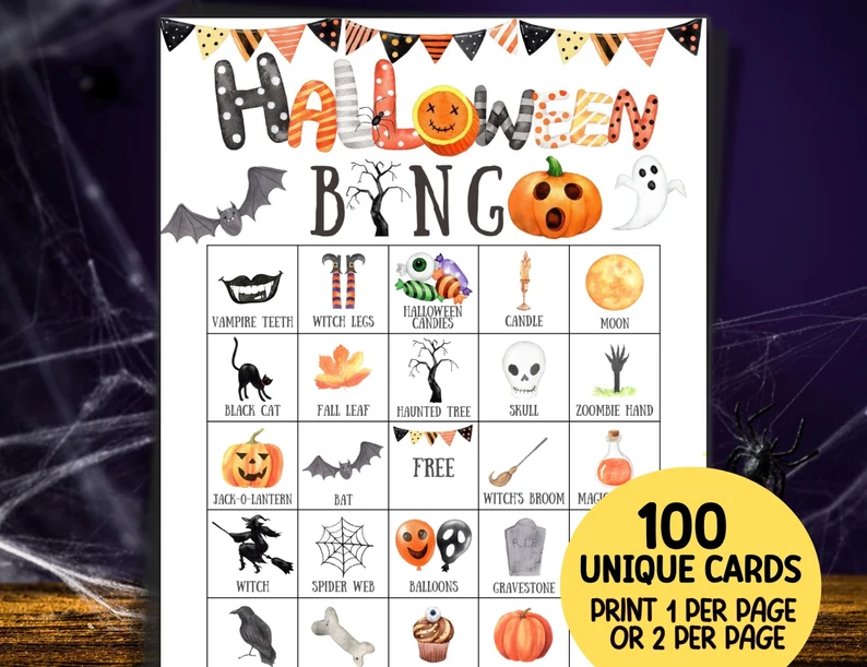 100 halloween bingo cards