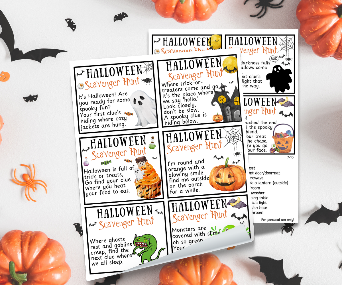 free printable halloween scavenger hunt clues