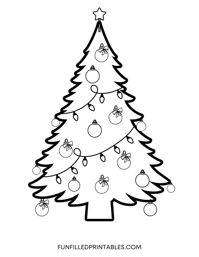 Decorated Christmas tree template outline