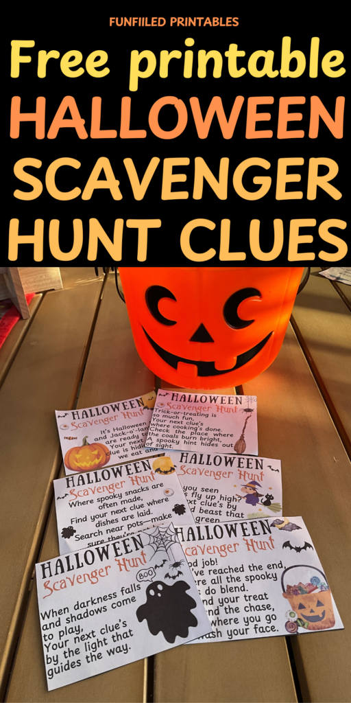 Free printable Halloween Scavenger Hunt clues