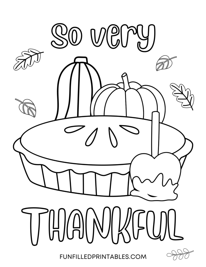 thankful coloring page with pumkpin pie