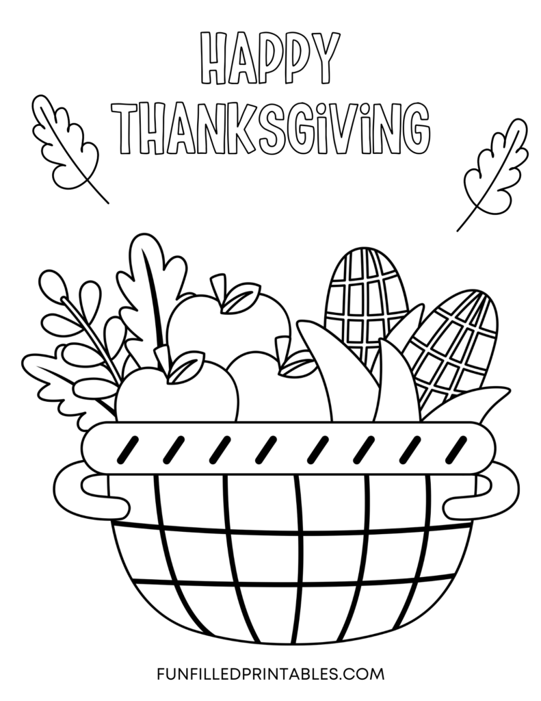 Happy Thanksgiving fruit basket coloring oage