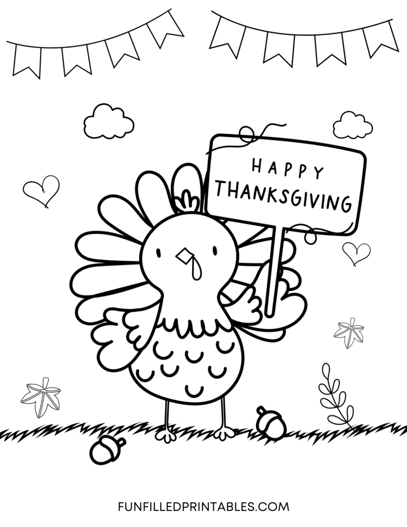 cute turkey happy thanksgiving coloring page