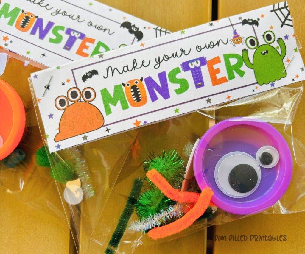 Make Your Own Monster Kit - Play dough Halloween Treat Bag Topper Printable