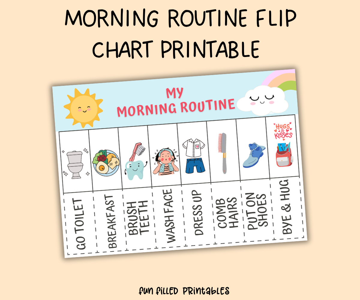 DIY back to school morning rountine flip chart. schedule for toddlers and kids managing morning routines