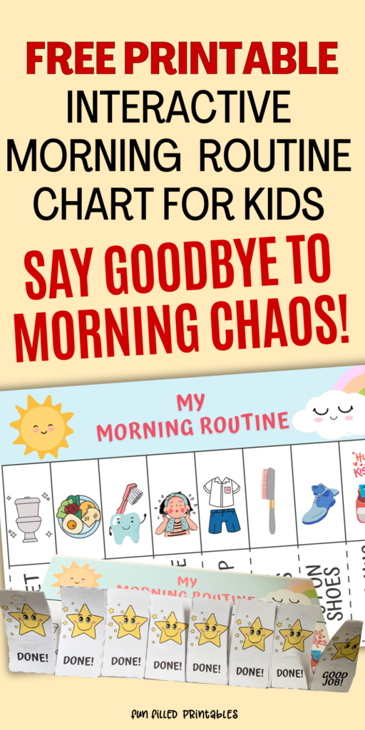 Free morning routine flip chart printable with visual schedule icons by FunFilled Printables
