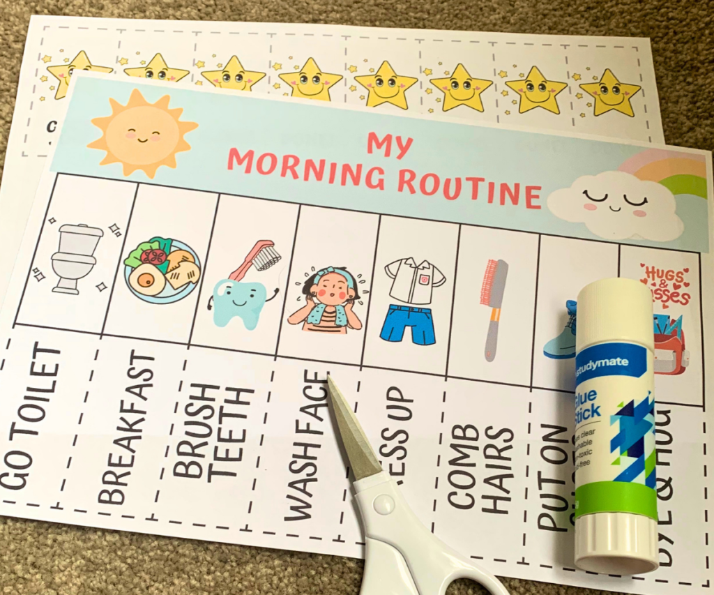* DIY back to school visual schedule for toddlers and kids managing morning routines