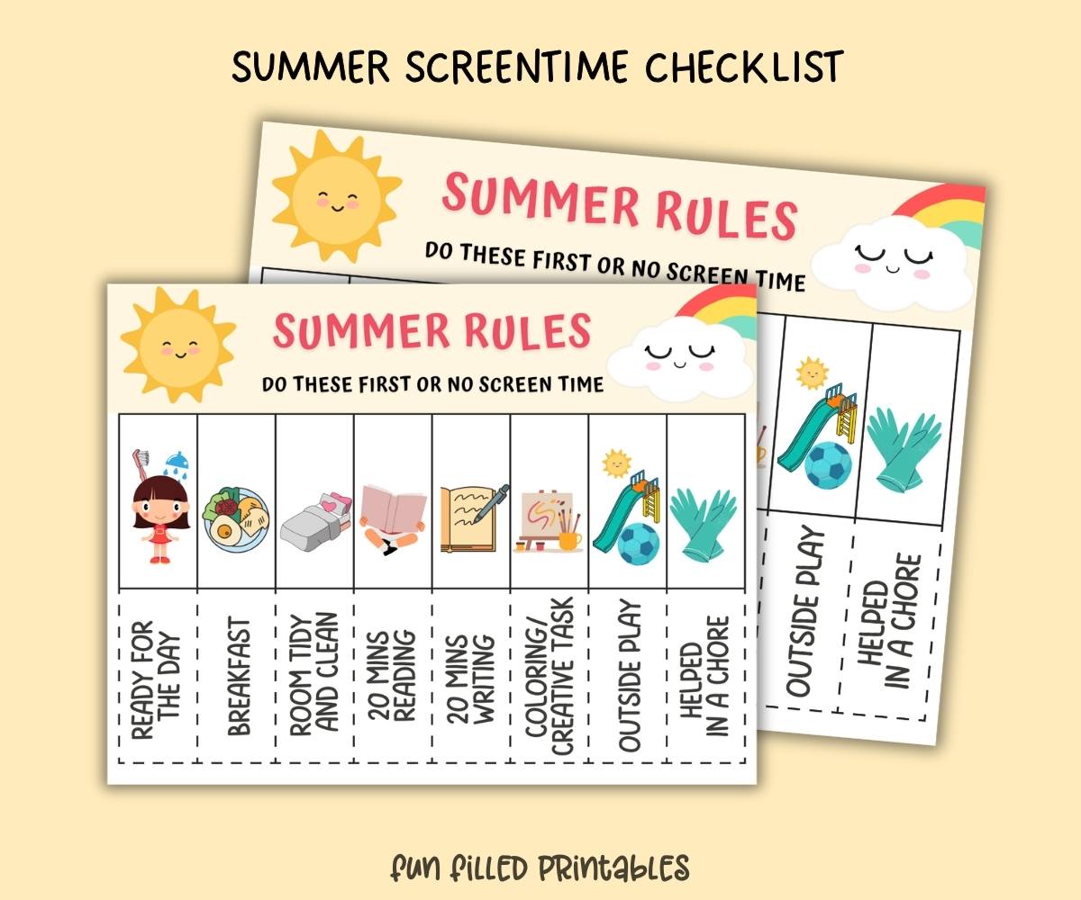 summer screen time routine checklist for kids