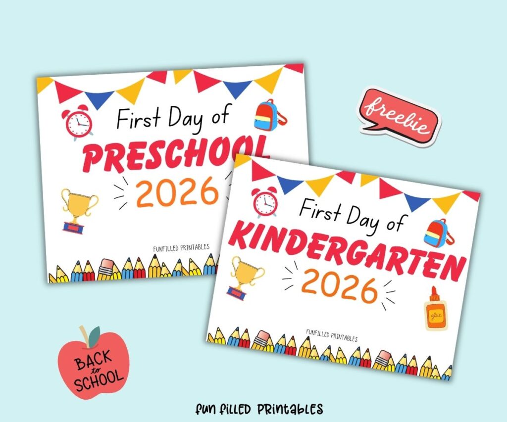 Free First Day of School Sign Printable Preschool Kindergarten