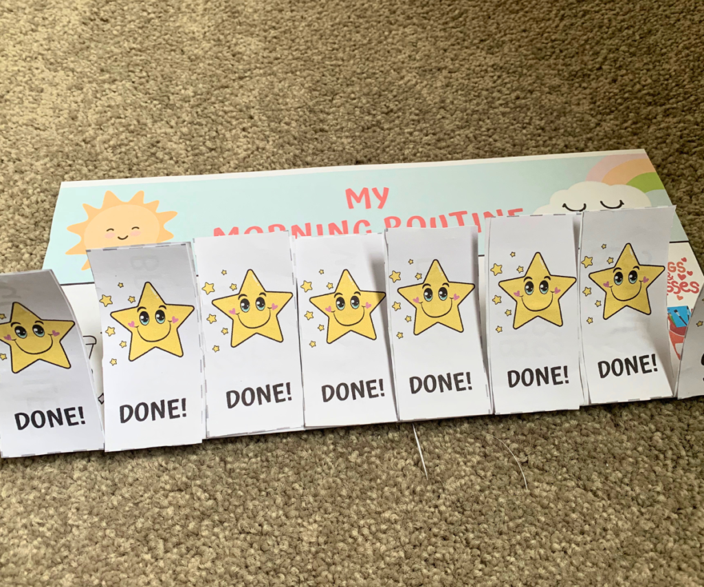  Interactive daily routine chart for kids with folding flaps showing completion stars
