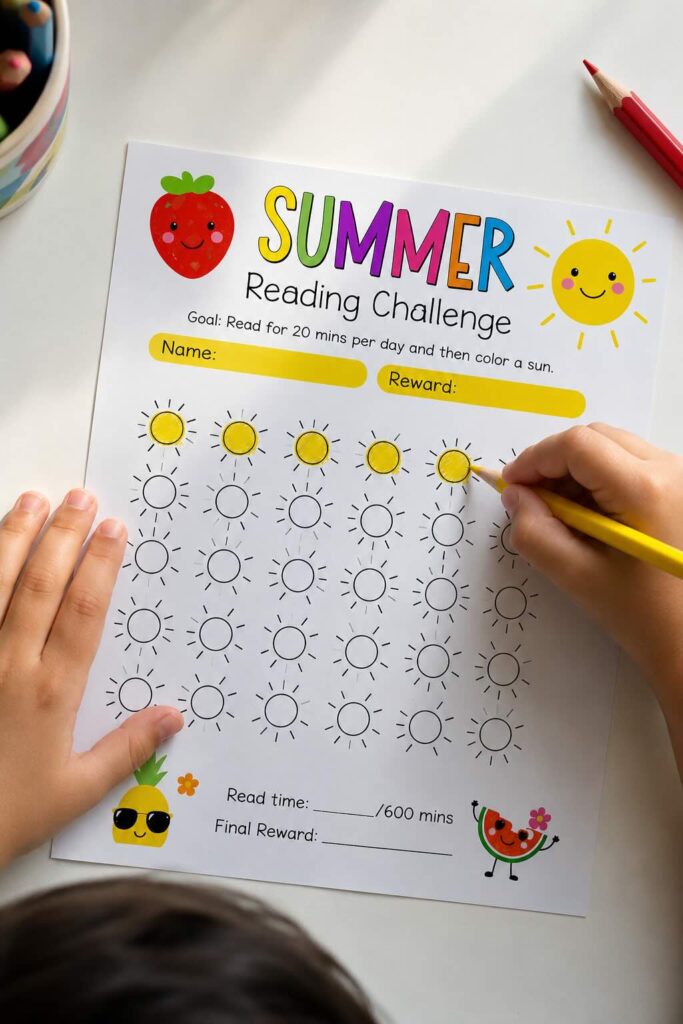 summer reading challenge log for kids cute