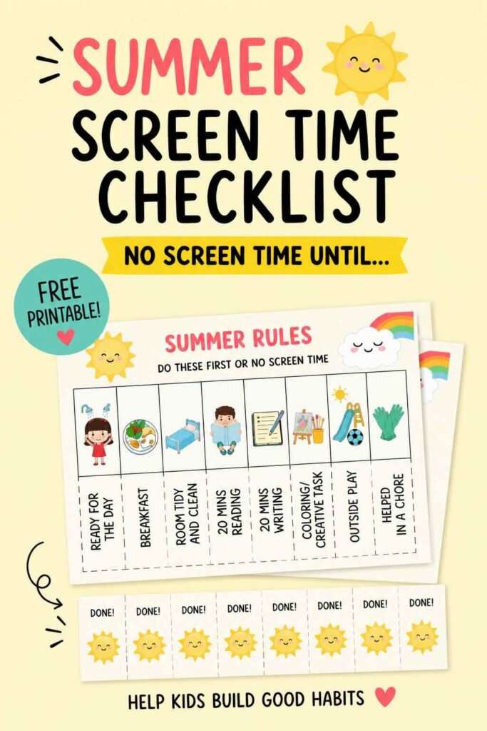 screentime chore chart for kids