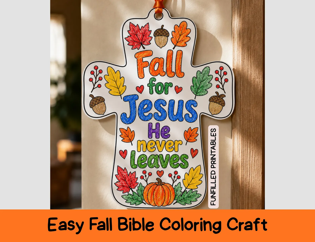 1. Fall for Jesus Cross Coloring fall Bible craft